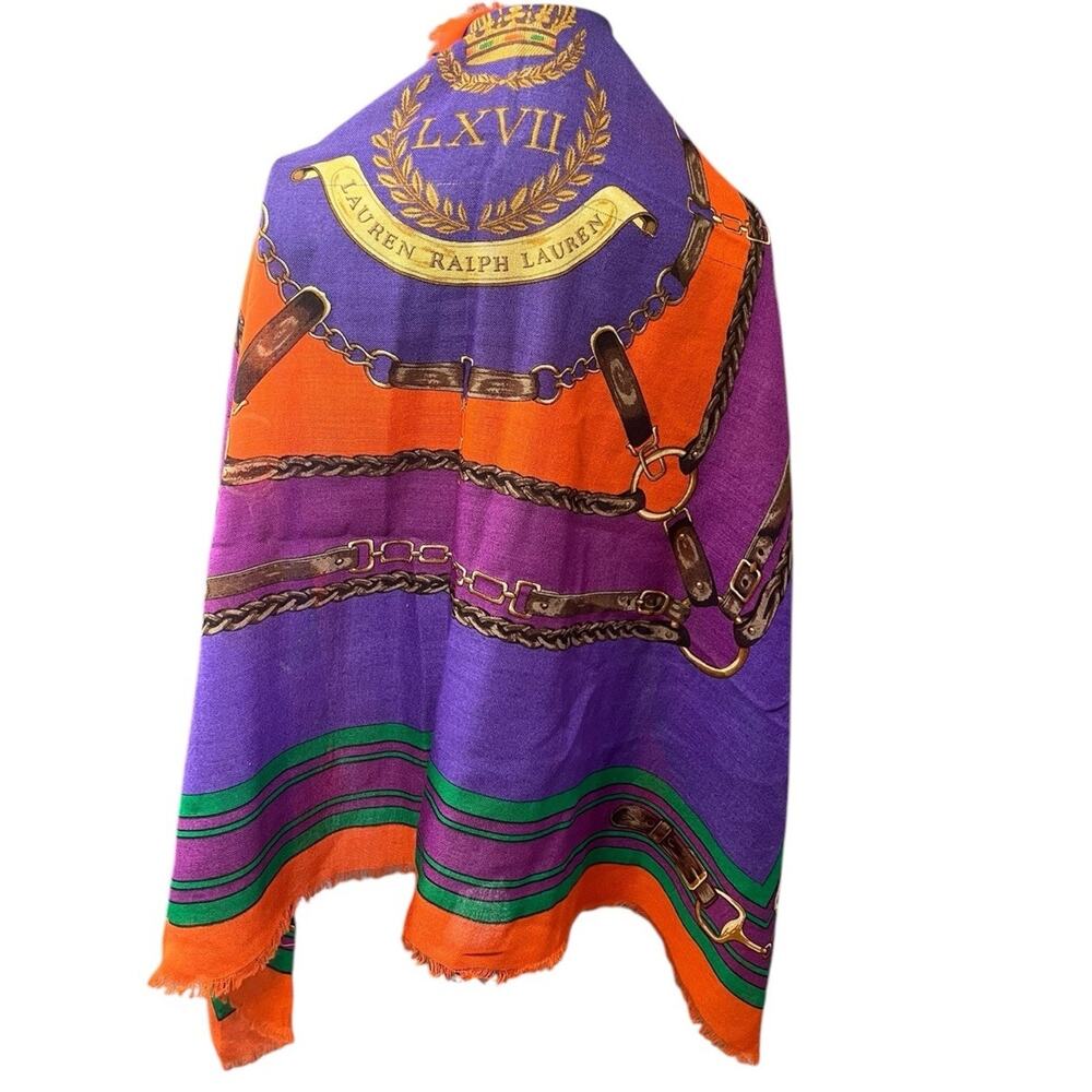 Ralph Lauren Purple & Orange Chain Print Silk Wrap Scarf